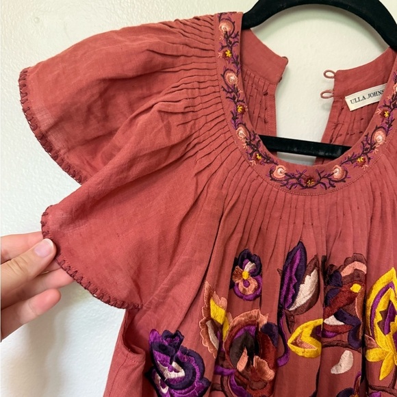 Ulla Johnson linen blend embroidered crochet midi flutter cap sleeves Sundress - Picture 11 of 13